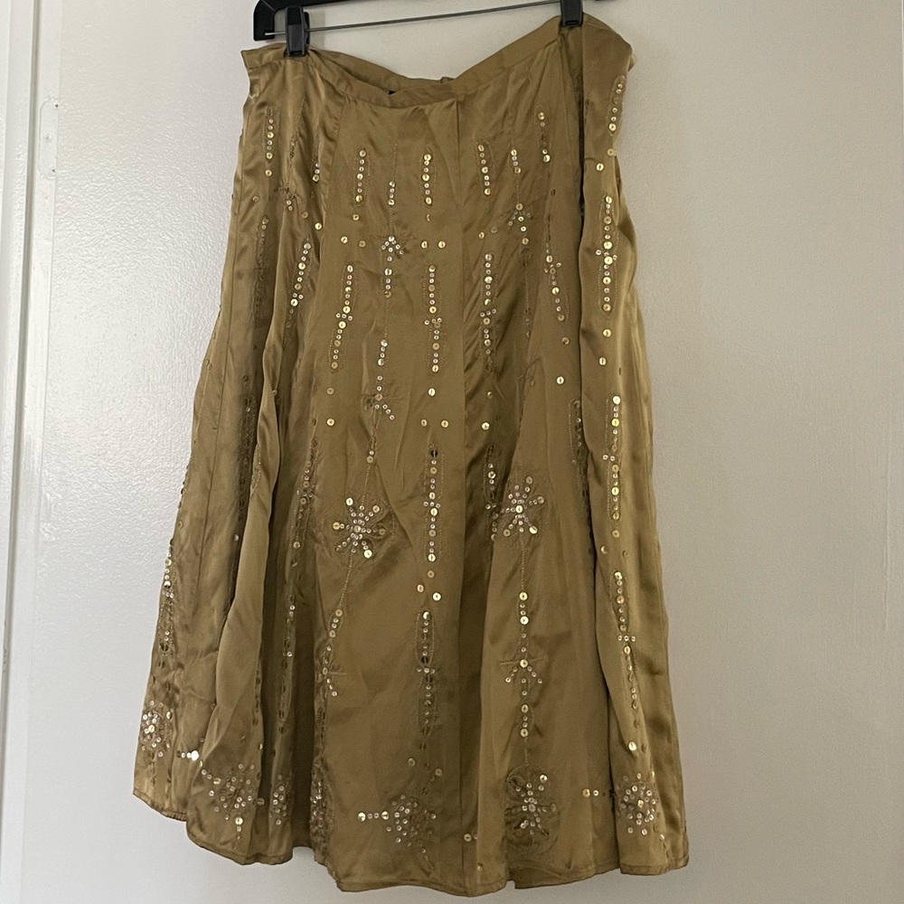 INC Elegant silk Gold Embellished Skirt. Size 14. Fits size 12.